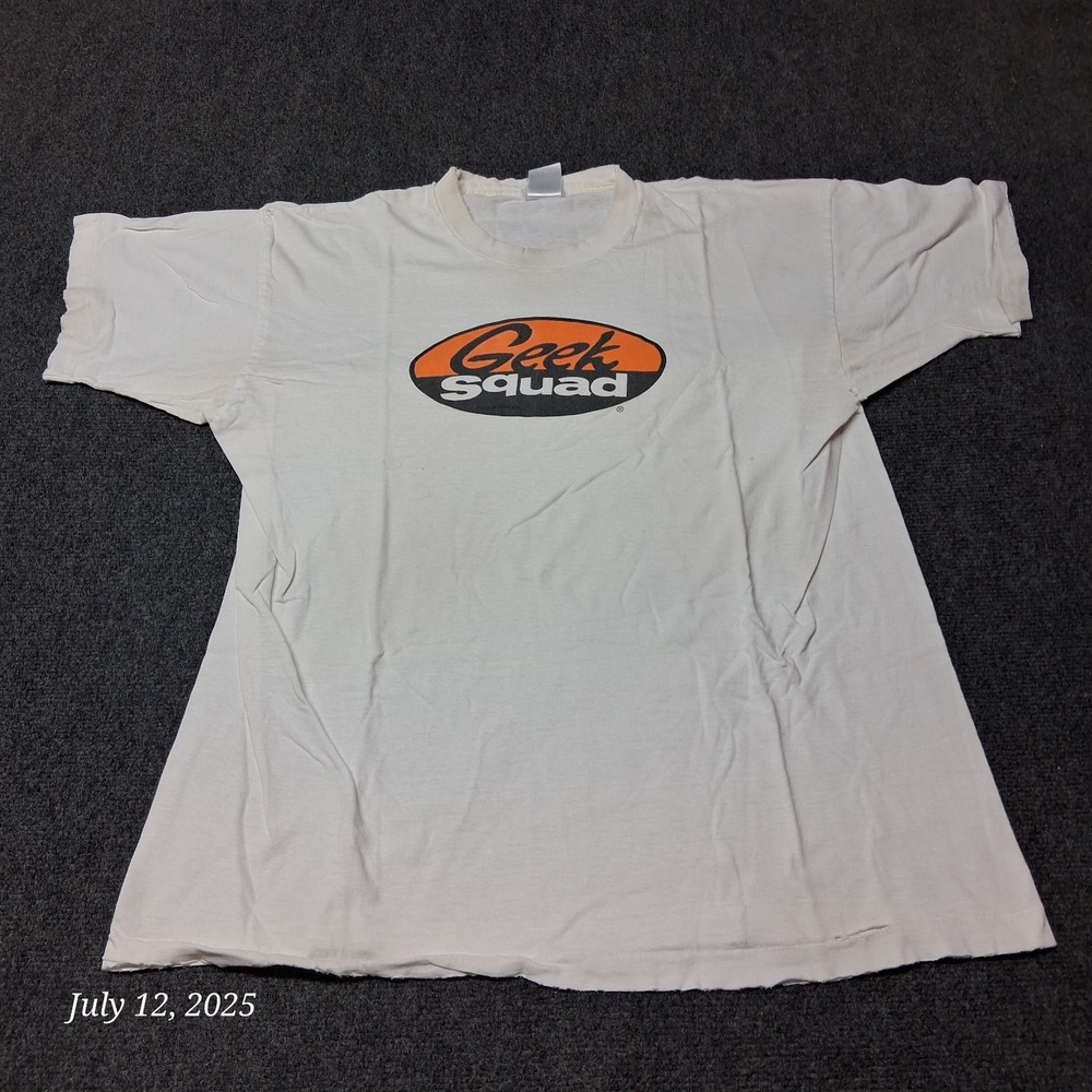 * Vintage Geek Squad T‎ Shirt Size XL White Distressed 90s T